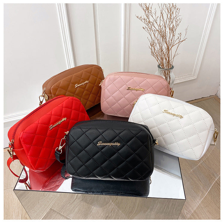 Bolsa de ombro losango bordado cor sólida corrente feminina 2023 - nova moda feminina  crossbody - Magazzino-di-Mario