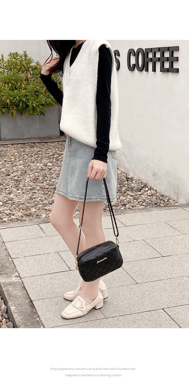 Bolsa de ombro losango bordado cor sólida corrente feminina 2023 - nova moda feminina  crossbody - Magazzino-di-Mario