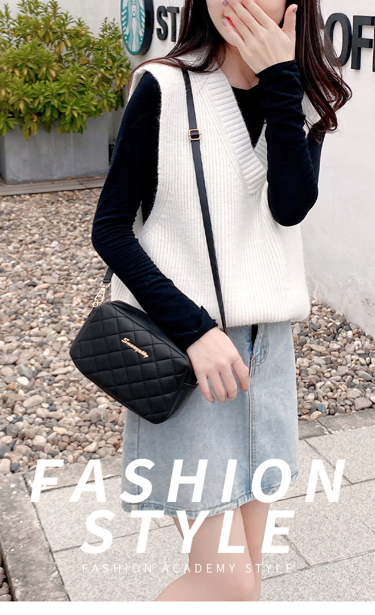 Bolsa de ombro losango bordado cor sólida corrente feminina 2023 - nova moda feminina  crossbody - Magazzino-di-Mario