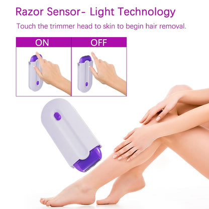 Removedor de cabelo suave toque remoção indolor luz com segurança sensor barbeador feminino depilador a laser 2 em 1 usb recarregável portátil - Magazzino-di-Mario