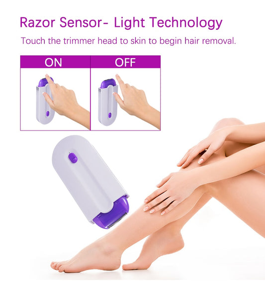 Removedor de cabelo suave toque remoção indolor luz com segurança sensor barbeador feminino depilador a laser 2 em 1 usb recarregável portátil - Magazzino-di-Mario