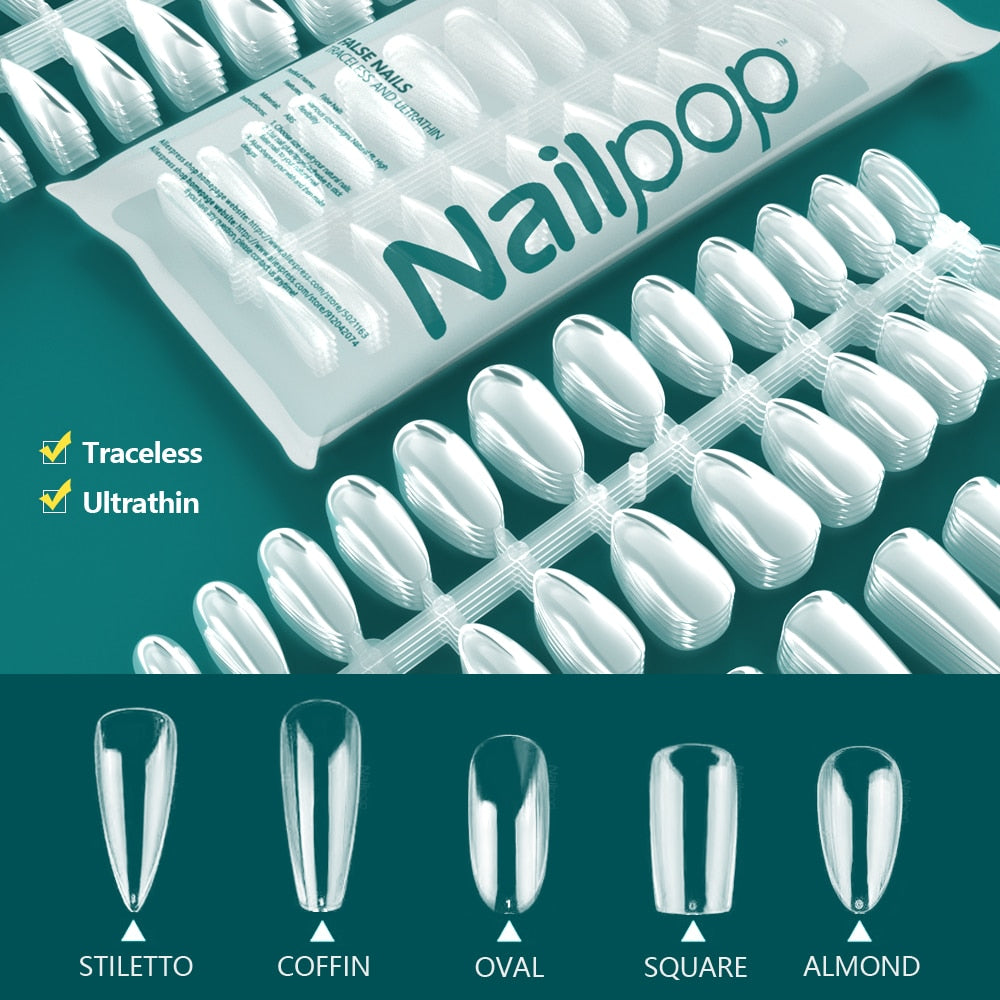 Unhas Falsas acrílico transparente Nailpop - unhas falsas acessórios ferramentas 120 pçs - Magazzino-di-Mario