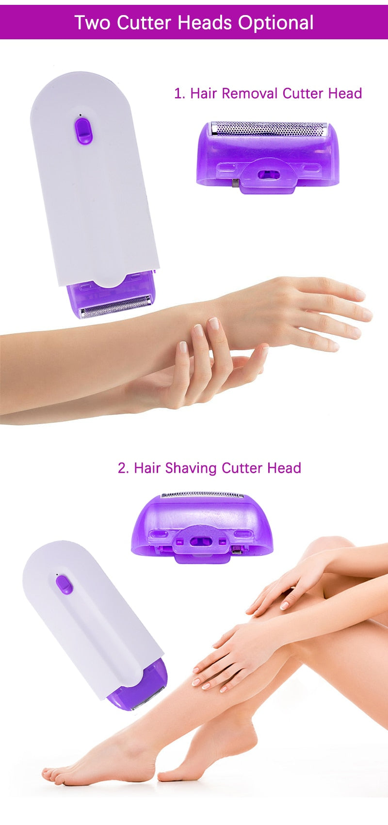 Removedor de cabelo suave toque remoção indolor luz com segurança sensor barbeador feminino depilador a laser 2 em 1 usb recarregável portátil - Magazzino-di-Mario