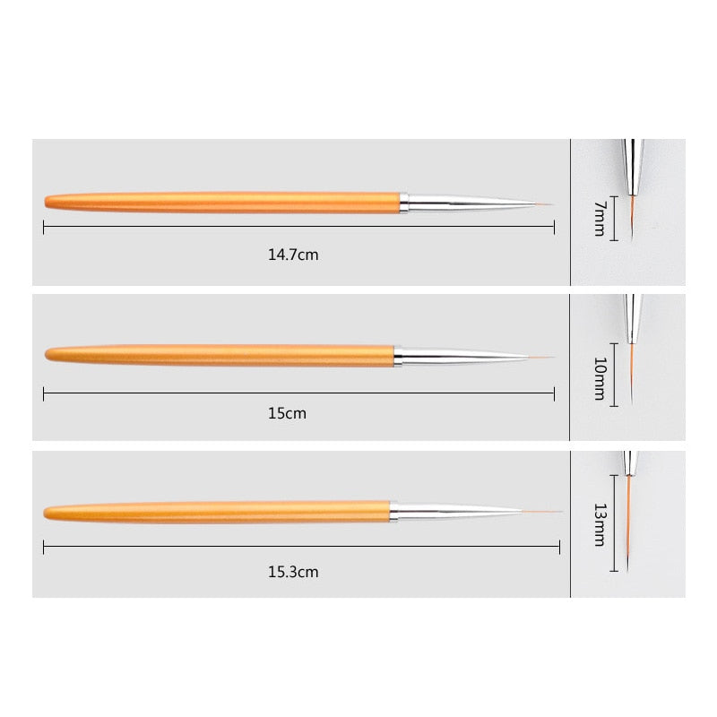 Caneta uv gel pincéis de pintura - caneta manicure - 3 peças francês listra forro da arte do prego - conjunto de escova 3d - dicas listras de linha - Magazzino-di-Mario