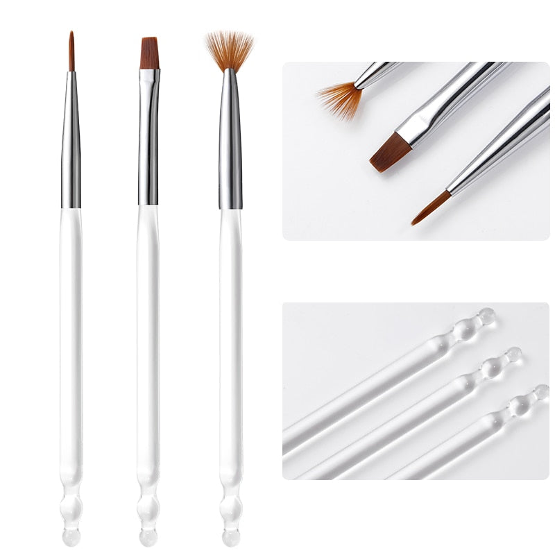 Caneta uv gel pincéis de pintura - caneta manicure - 3 peças francês listra forro da arte do prego - conjunto de escova 3d - dicas listras de linha - Magazzino-di-Mario