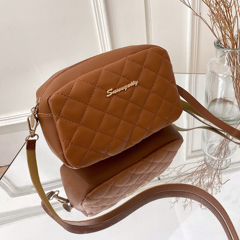 Bolsa de ombro losango bordado cor sólida corrente feminina 2023 - nova moda feminina  crossbody - Magazzino-di-Mario