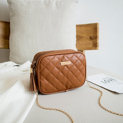 Bolsa de ombro losango bordado cor sólida corrente feminina 2023 - nova moda feminina  crossbody - Magazzino-di-Mario