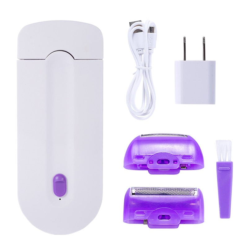 Removedor de cabelo suave toque remoção indolor luz com segurança sensor barbeador feminino depilador a laser 2 em 1 usb recarregável portátil - Magazzino-di-Mario
