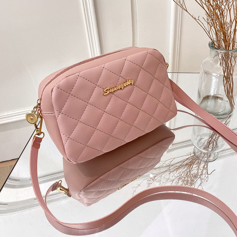 Bolsa de ombro losango bordado cor sólida corrente feminina 2023 - nova moda feminina  crossbody - Magazzino-di-Mario